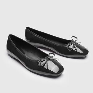 Cider Glossy Black Flats with Bow